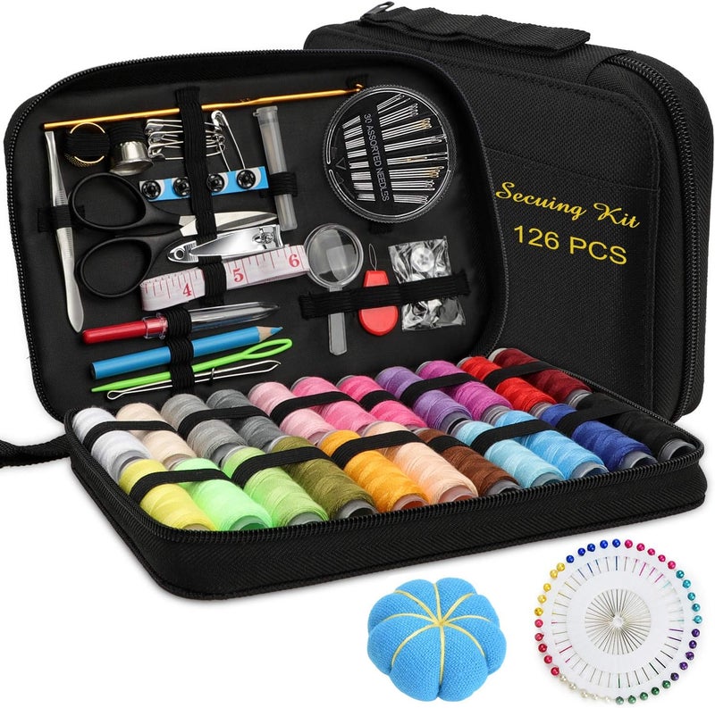 Marcoon Sewing KIT, DIY Sewing Supplies with Sewing Accessories, Portable Mini Sewing Kit for Beginner, Traveller and Emergency Clothing Fixes, with Premium Black Carrying Case (B) - Image 1